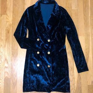 Blue velvet blazer dress